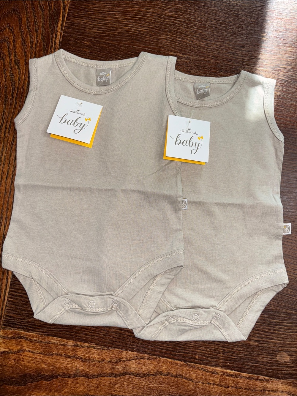 (2) Hallmark Cream Sleeveless Baby Bodysuits 100% Cotton 3-6 months
